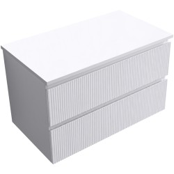 CERANO - Kúpeľňová skrinka Carole - biela matná ryhovaná + doska pod umývadlo z lit. mramoru Elanys - 12 mm - biela matná - 100x49,2x46 (CER-636642)