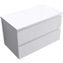 CERANO - Kúpeľňová skrinka Carole - biela matná ryhovaná + doska pod umývadlo z lit. mramoru Elanys - 12 mm - biela matná - 80x49,2x46 (CER-718996)