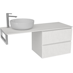 CERANO - Kúpeľňová skrinka Carole - biela matná ryhovaná + doska pod umývadlo z lit. mramoru Elanys - 12 mm + konzola chróm - 160x46x49,2 (CER-461933)