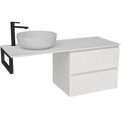 CERANO - Kúpeľňová skrinka Carole - biela matná ryhovaná + doska pod umývadlo z lit. mramoru Elanys - 12 mm + konzola čierna - 160x46x49,2 (CER-600164)