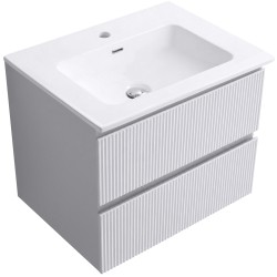 CERANO - Kúpeľňová skrinka Carole - biela matná ryhovaná + keramické umývadlo Novo - biela lesklá - 61x49,5x46,5 (CER-748125)