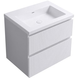CERANO - Kúpeľňová skrinka Carole - biela matná ryhovaná + umývadlo z lit. mramoru Ovo - biela lesklá - 50,5x53x46,5 (CER-029132)