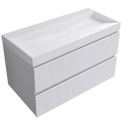 CERANO - Kúpeľňová skrinka Carole - biela matná ryhovaná + umývadlo z lit. mramoru Vita - biela lesklá - 100x58x46 (CER-507249)