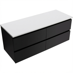 CERANO - Kúpeľňová skrinka Carole - čierna matná + doska pod umývadlo z lit. mramoru Elanys - 12 mm - biela matná - 120x49,2x46 (CER-679343)
