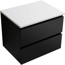 CERANO - Kúpeľňová skrinka Carole - čierna matná + doska z lit. mramoru Elanys - 12 mm - biela matná - 70x49,2x46 (CER-8050BD85519)