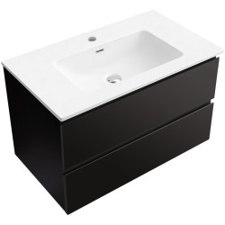 CERANO - Kúpeľňová skrinka Carole - čierna matná + keramické umývadlo Novo - biela lesklá - 81x49,5x46,5 (CER-979869)