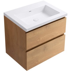 CERANO - Kúpeľňová skrinka Carole - dub medový + umývadlo z lit. mramoru Ovo - biela lesklá - 50,5x53x46,5 (CER-258168)