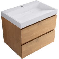 CERANO - Kúpeľňová skrinka Carole - dub medový + umývadlo z lit. mramoru Vita - biela lesklá - s otvorom - 70x58x46 (CER-669112)