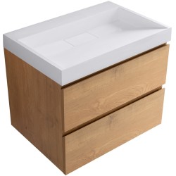 CERANO - Kúpeľňová skrinka Carole - dub medový + umývadlo z lit. mramoru Vita - biela matná - 70x58x46 (CER-669121)