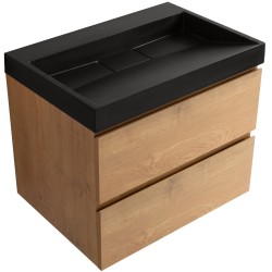 CERANO - Kúpeľňová skrinka Carole - dub medový + umývadlo z lit. mramoru Vita - čierna matná - 70x58x46 (CER-669139)