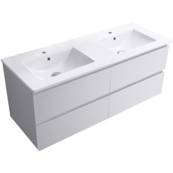 CERANO - Kúpeľňová skrinka Carole + keramické dvojumývadlo Todo - biela matná - 121x50x46,5 (CER-476315)