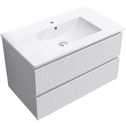 CERANO - Kúpeľňová skrinka Carole + keramické umývadlo Todo - biela matná ryhovaná - 81x50x46,5 (CER-037153)