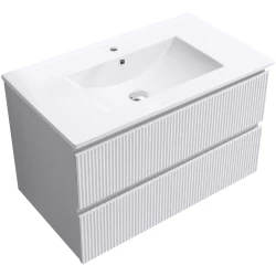 CERANO - Kúpeľňová skrinka Carole + keramické umývadlo Todo - biela matná ryhovaná - 81x50x46,5 (CER-037153)