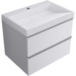 CERANO - Kúpeľňová skrinka Velora - biela matná, úchytka chróm + umývadlo z lit. mramoru s otvorom Vita - biela lesklá - 70x63x46,5 (CER-8050BD83874)