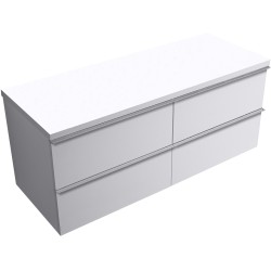 CERANO - Kúpeľňová skrinka Velora - biela matná, úchytka chrómová + doska pod umývadlo Navira Pro - 36 mm - 140x56,6x46,5 (CER-668534)