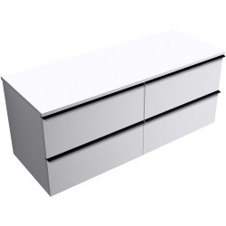 CERANO - Kúpeľňová skrinka Velora - biela matná, úchytka čierna + doska z lit. mramoru Elanys - 12 mm - biela matná - 140x54,2x46,5 (CER-679405)