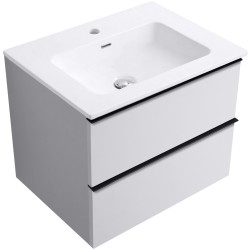CERANO - Kúpeľňová skrinka Velora - biela matná, úchytka čierna + keramické umývadlo Novo - biela lesklá - 71x54,5x46,5 (CER-979875)