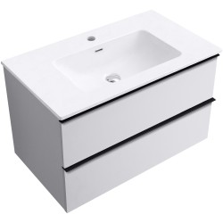 CERANO - Kúpeľňová skrinka Velora - biela matná, úchytka čierna + keramické umývadlo Novo - biela lesklá - 81x54,5x46,5 (CER-979876)