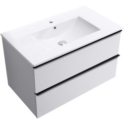 CERANO - Kúpeľňová skrinka Velora - biela matná, úchytka čierna + keramické umývadlo Todo - 81x55x46,5 (CER-665146)