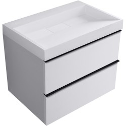 CERANO - Kúpeľňová skrinka Velora - biela matná, úchytka čierna + umývadlo z lit. mramoru Vita - biela lesklá - 70x63x46,5 (CER-8050BD83986)