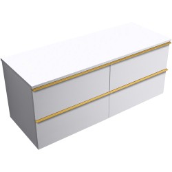 CERANO - Kúpeľňová skrinka Velora - biela matná, úchytka zlatá + doska pod umývadlo Navira Slim - 18 mm - 140x54,8x46,5 (CER-665185)