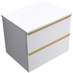 CERANO - Kúpeľňová skrinka Velora - biela matná, úchytka zlatá + doska pod umývadlo Navira Slim - 18 mm - 70x54,8x46,5 (CER-664750)