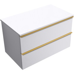 CERANO - Kúpeľňová skrinka Velora - biela matná, úchytka zlatá + doska pod umývadlo Navira Slim - 18 mm - 80x54,8x46,5 (CER-664753)
