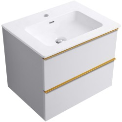 CERANO - Kúpeľňová skrinka Velora - biela matná, úchytka zlatá + keramické umývadlo Novo - biela lesklá - 71x54,5x46,5 (CER-979885)
