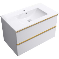 CERANO - Kúpeľňová skrinka Velora - biela matná, úchytka zlatá + keramické umývadlo Todo - 81x55x46,5 (CER-665152)