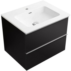 CERANO - Kúpeľňová skrinka Velora - čierna matná, úchytka chróm + keramické umývadlo Novo - biela lesklá - 61x54,5x46,5 (CER-979894)