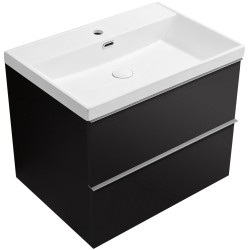 CERANO - Kúpeľňová skrinka Velora - čierna matná, úchytka chróm - keramické umývadlo Viano - 60,9x67,5x46,5 (CER-541756)