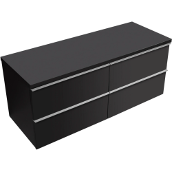 CERANO - Kúpeľňová skrinka Velora - čierna matná, úchytka chrómová + doska pod umývadlo Navira Pro - 36 mm - 120x56,6x46,5 (CER-668579)