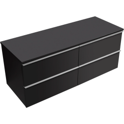 CERANO - Kúpeľňová skrinka Velora - čierna matná, úchytka chrómová + doska pod umývadlo Navira Slim - 18 mm - 120x54,8x46,5 (CER-664774)