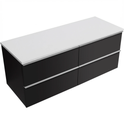 CERANO - Kúpeľňová skrinka Velora - čierna matná, úchytka chrómová + doska z lit. mramoru Elanys - 12 mm - biela matná - 120x54,2x46,5 (CER-679432)