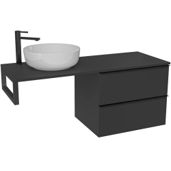 CERANO - Kúpeľňová skrinka Velora - čierna matná, úchytka čierna + doska pod umývadlo Navira Slim - 18 mm + konzola čierna - 120x54,8x46,5 (CER-668012)