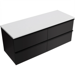 CERANO - Kúpeľňová skrinka Velora - čierna matná, úchytka čierna + doska z lit. mramoru Elanys - 12 mm - biela matná - 160x54,2x46,5 (CER-679427)