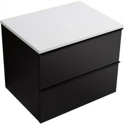 CERANO - Kúpeľňová skrinka Velora - čierna matná, úchytka čierna + doska z lit. mramoru Elanys - 12 mm - biela matná - 60x54,2x46,5 (CER-679428)