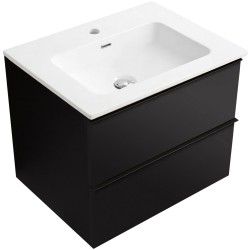 CERANO - Kúpeľňová skrinka Velora - čierna matná, úchytka čierna + keramické umývadlo Novo - biela lesklá - 61x54,5x46,5 (CER-979889)