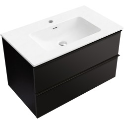 CERANO - Kúpeľňová skrinka Velora - čierna matná, úchytka čierna + keramické umývadlo Novo - biela lesklá - 81x54,5x46,5 (CER-979891)