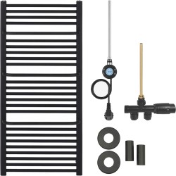 CERANO - Kúpeľňový radiátorový set Antonio - kombinované vykurovanie, wifi tyč - bočné jednobodové pripojenie - 600W - čierna matná - 1460x550 mm (CER-663661)