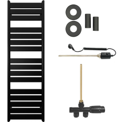 CERANO - Kúpeľňový radiátorový set Arturo - kombinované vykurovanie, termo tyč - bočné jednobodové pripojenie - 600W - čierna matná - 1600x500 mm (CER-663772)