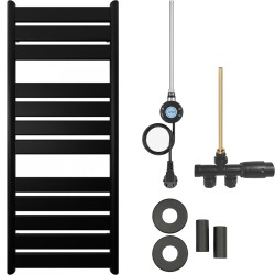 CERANO - Kúpeľňový radiátorový set Arturo - kombinované vykurovanie, wifi tyč - bočné jednobodové pripojenie - 600W - čierna matná - 1200x500 mm (CER-663664)