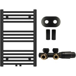 CERANO - Kúpeľňový radiátorový set Benito - ústredné vykurovanie - stredové pripojenie 50 mm - 265W - čierna matná - 700x450 mm (CER-606193)