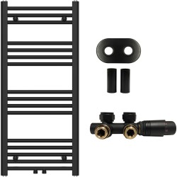 CERANO - Kúpeľňový radiátorový set Benito - ústredné vykurovanie - stredové pripojenie 50 mm - 343W - čierna matná - 1000x450 mm (CER-652109)