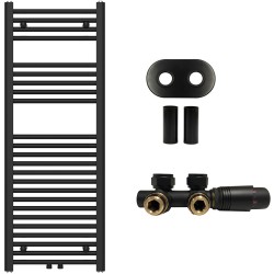 CERANO - Kúpeľňový radiátorový set Benito - ústredné vykurovanie - stredové pripojenie 50 mm - 477W - čierna matná - 1200x450 mm (CER-744677)