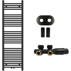 CERANO - Kúpeľňový radiátorový set Benito - ústredné vykurovanie - stredové pripojenie 50 mm - 583W - čierna matná - 1500x450 mm (CER-818021)