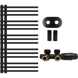 CERANO - Kúpeľňový radiátorový set Burke - ústredné vykurovanie - asymetrické pripojenie 50 mm - 359W - čierna matná - 1000x500 mm (CER-359150)