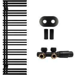 CERANO - Kúpeľňový radiátorový set Burke - ústredné vykurovanie - asymetrické pripojenie 50 mm - 750W - čierna matná - 1600x500 mm (CER-663310)