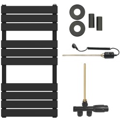 CERANO - Kúpeľňový radiátorový set Claude - kombinované vykurovanie, termo tyč - bočné jednobodové pripojenie - 300W - čierna matná - 1000x500 mm (CER-075604)