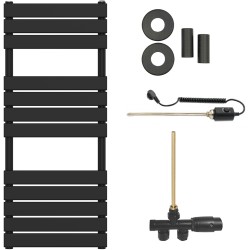 CERANO - Kúpeľňový radiátorový set Claude - kombinované vykurovanie, termo tyč - bočné jednobodové pripojenie - 600W - čierna matná - 1200x500 mm (CER-663775)